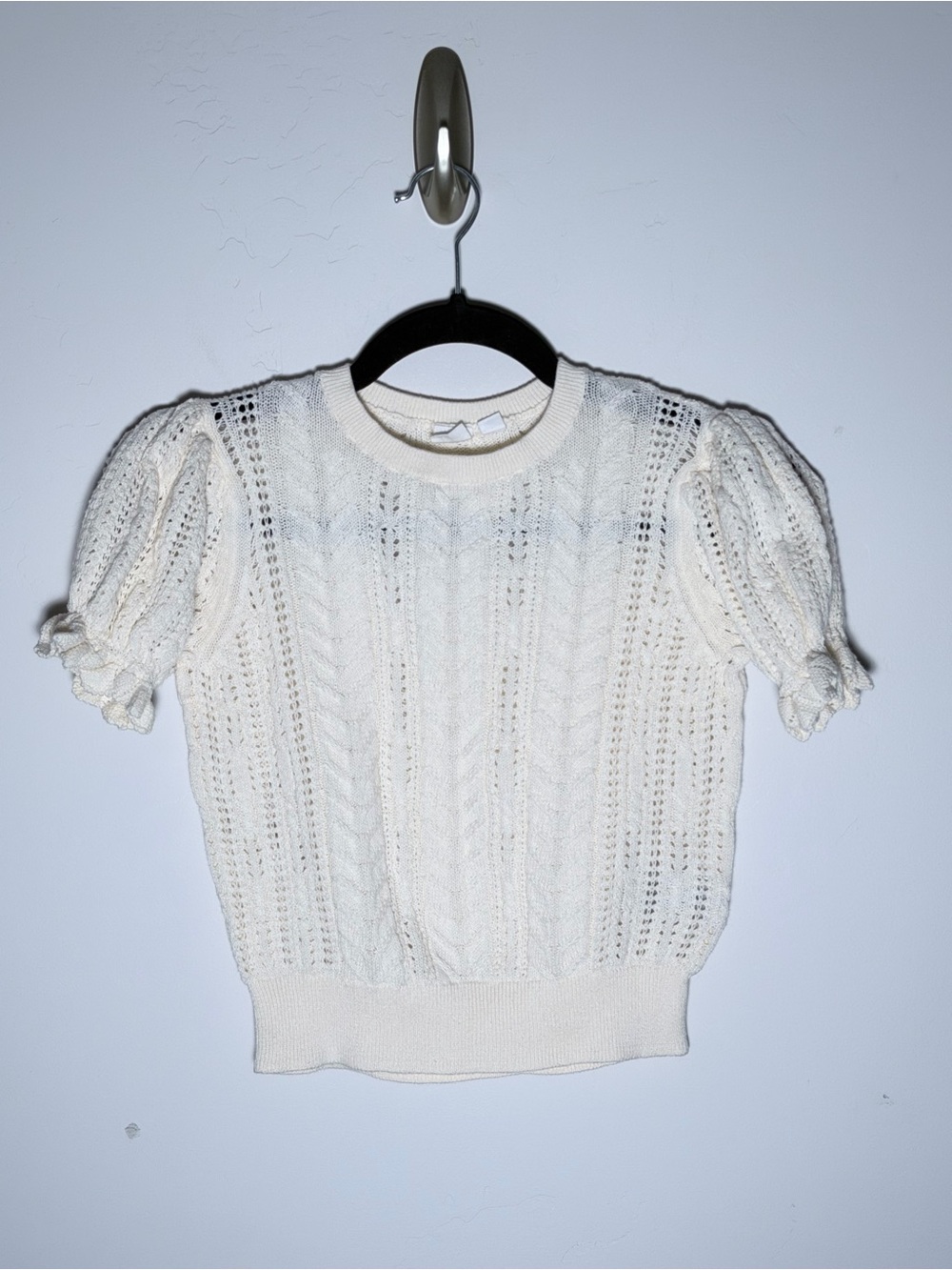 GAP Kids Cream Open-Knit Puff Sleeve Crew Sweater Large